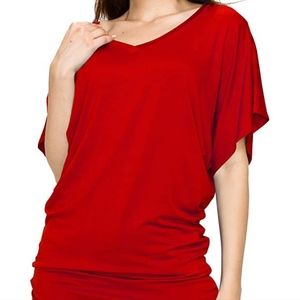 Womens V neck short sleeve top, Red